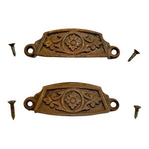 Lot (2) Vintage Eastlake Bin Pull Cup Drawer Ornate Antique Hardware Victorian